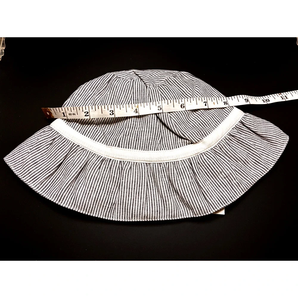 Jane & Jack Accessories- Girls Bucket Hat-White Bow and Pin Stripe 6-12 month